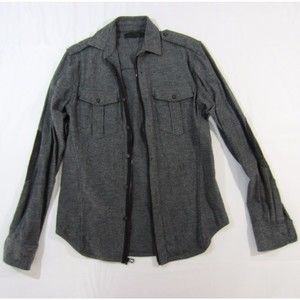 Public School NY Black Grey Button Up Zip Leather Accent Collar Shirt Jacket M